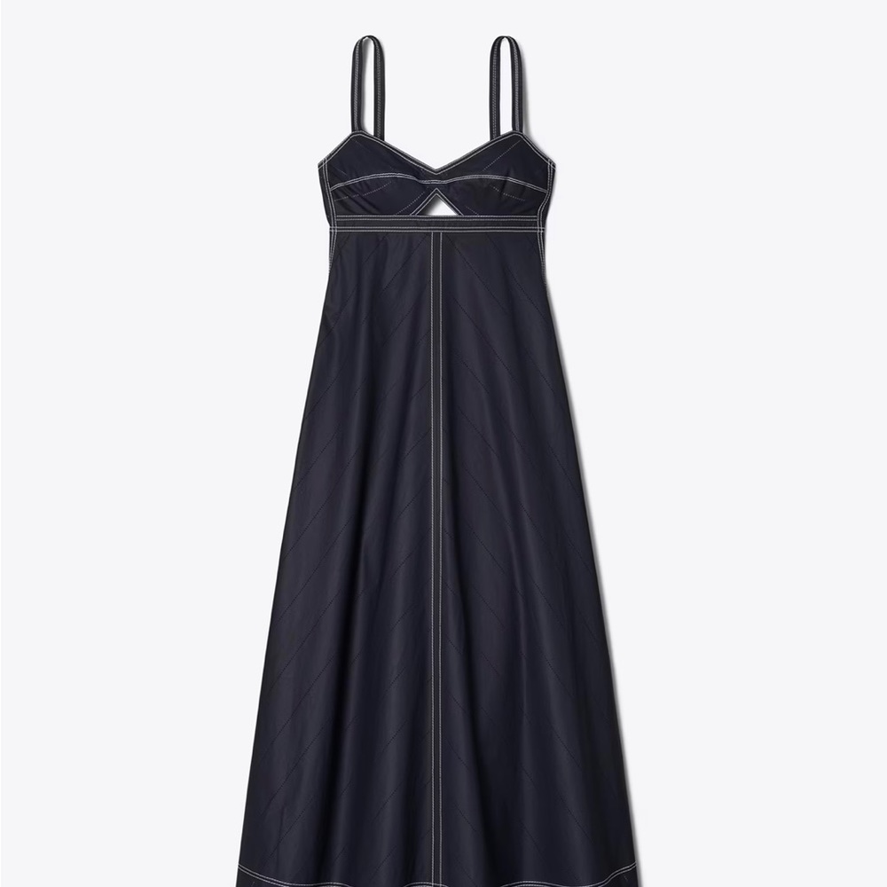 Brand new, never worn. **NO tags** Navy blue dress with white stitching